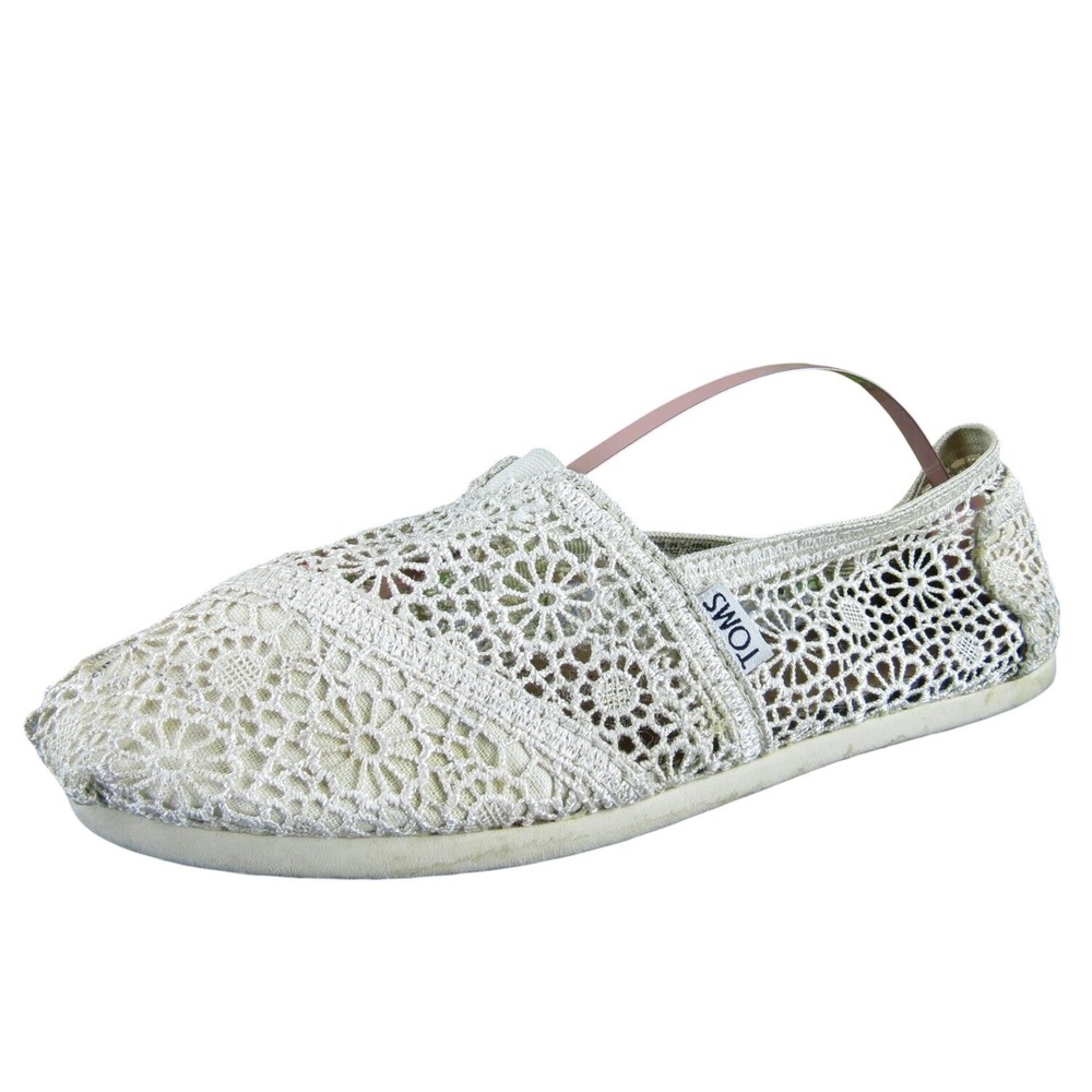 TOMS Women Alpargata Moroccan Crochet Loafer Beige Fabric Sz 8 Medium  Used 2025